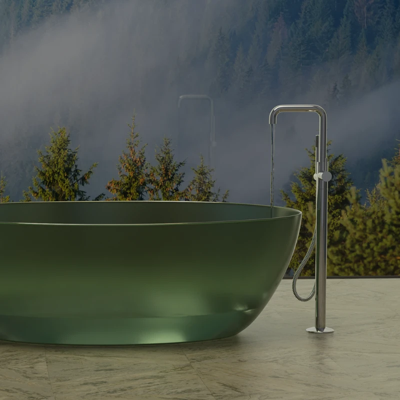 Pioneer 4MT910T Floor-Mount Bathtub Faucet and Transparent Tub Artist Connor Davis 1