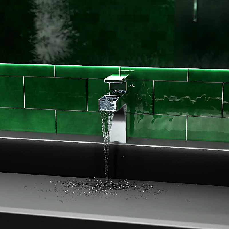 Pioneer Mod Single Handle Lavatory Faucet 3MO170 in an Ultra-Modern Bathroom with Emerald Green Tile